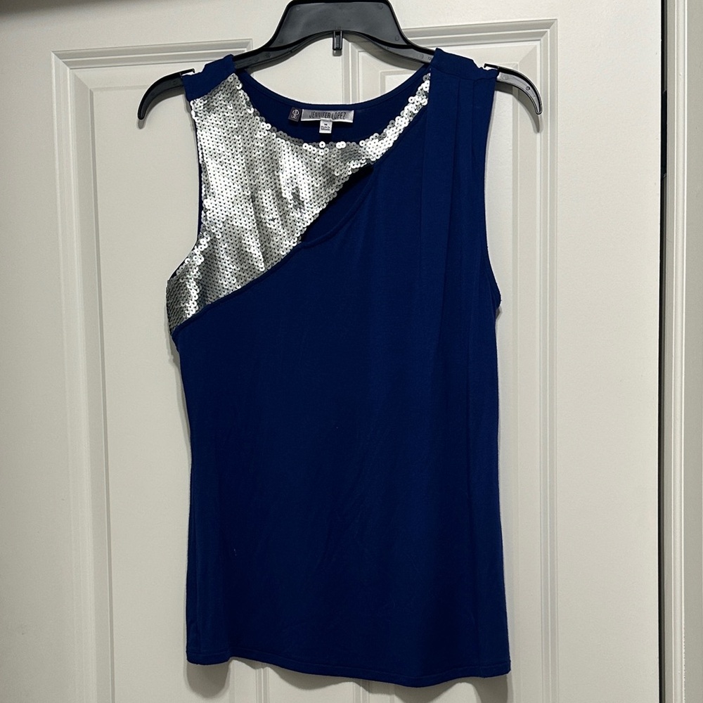 Jennifer Lopez Blue Tank Top with Silver Detail